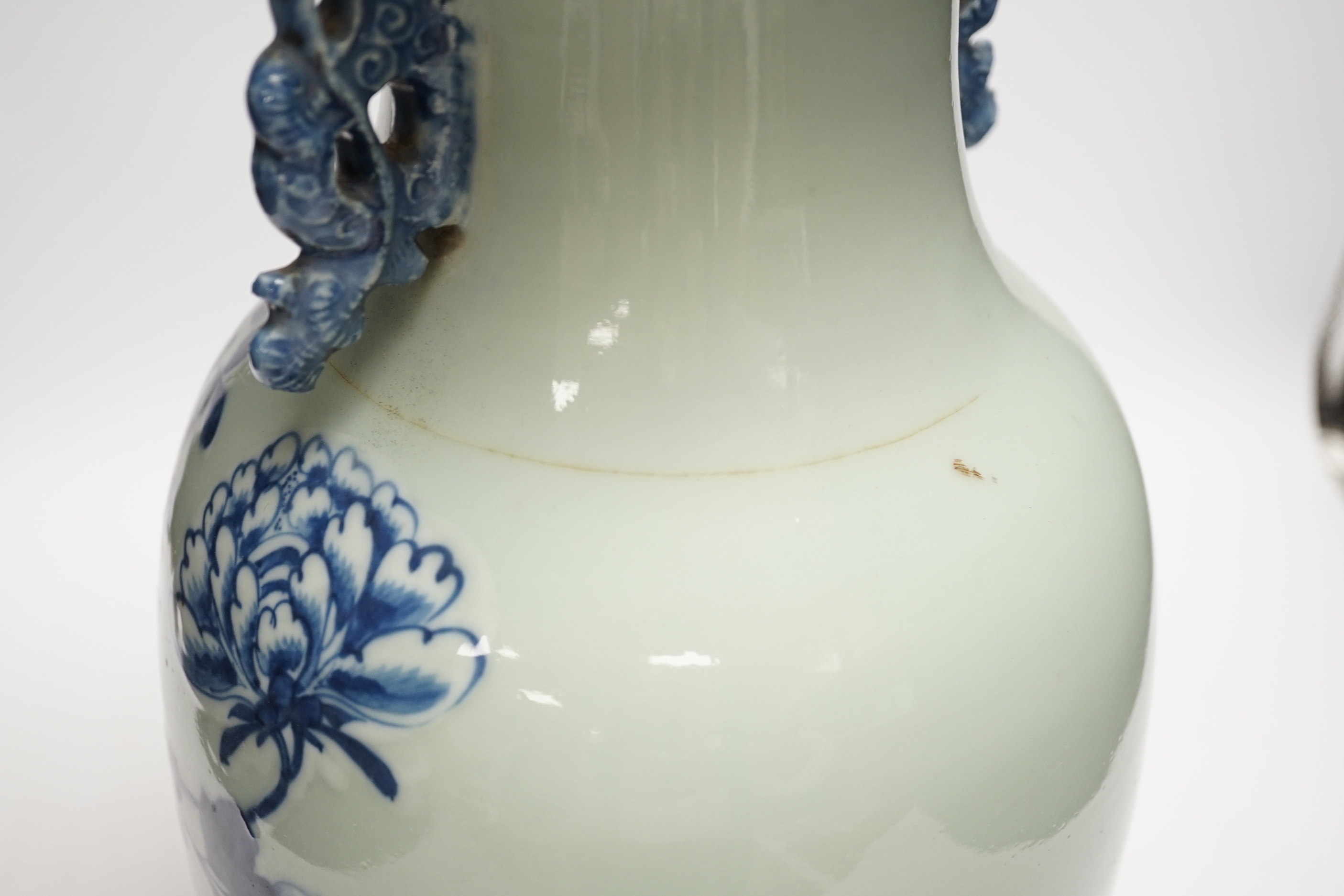 A Chinese underglaze blue celadon ground vase, early 20th century, 43cm